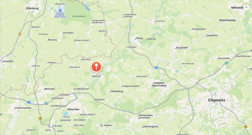 Karte von Apple Maps zeigt einen Teil Sachsens